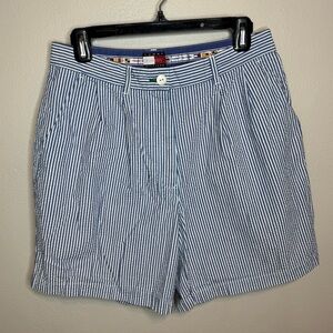 Vintage Tommy Hilfiger Blue and White Striped Seersucker Pleated Shorts